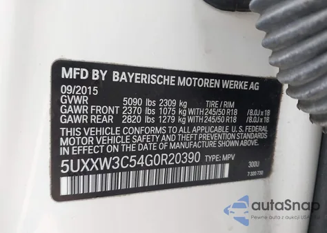 2016 BMW X4 xDrive28I z USA, uszkodzony, nr VIN 5UXXW3C54G0R20390